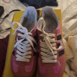 Gucci Pink Retro Sneakers with Suede Accents